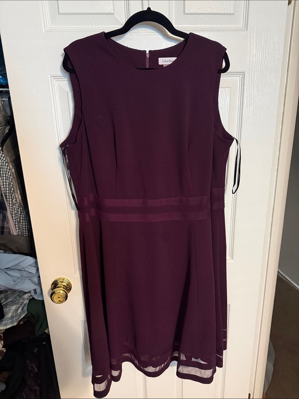 Calvin Klein Sleeveless A-Line Wine Midi Dress